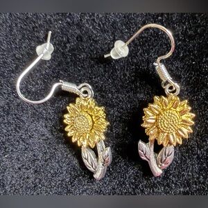 Unsigned Sunflower Earrings in Gold and Silver